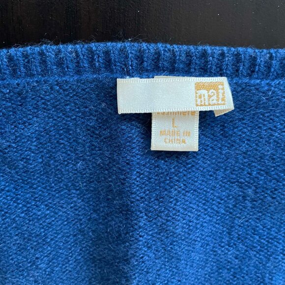 100% Cashmere V-Neck Tunic Sweater Royal Blue Sz L - Picture 6 of 11